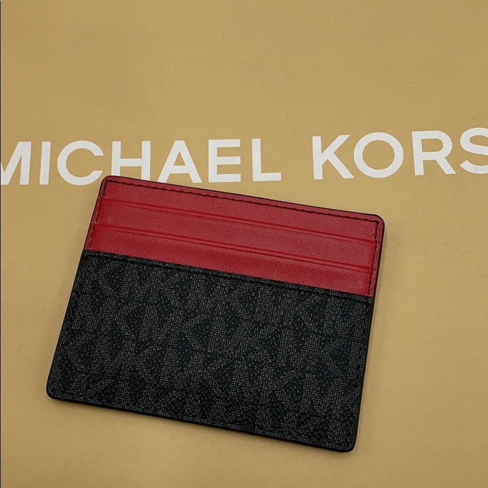 MICHAEL KORS TALL CARD CASE BLACK/SCARLET - Picture 15 of 16